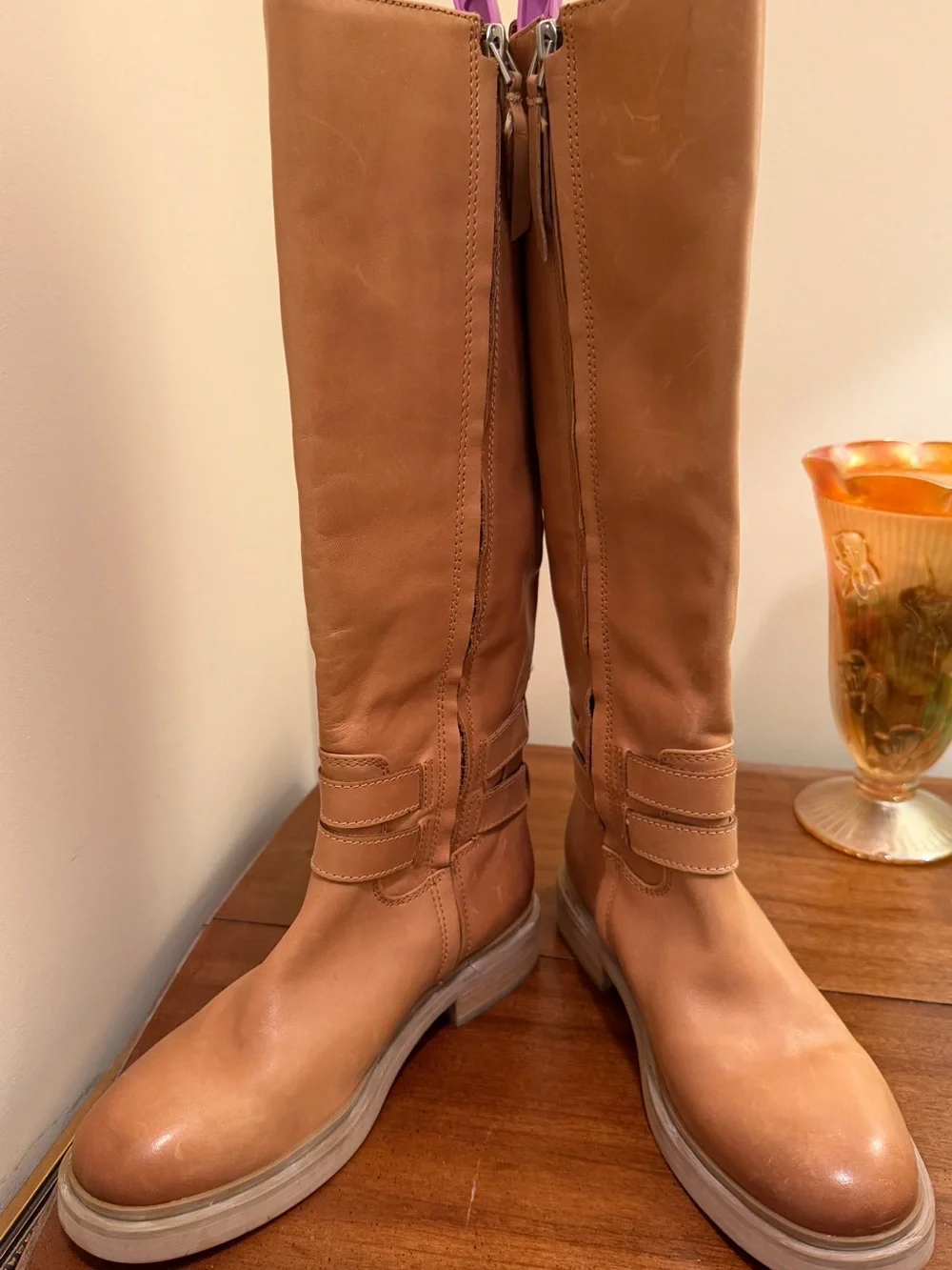 Sam Edelman Distressed Tan Leather Buckle Boots Sz 6.5